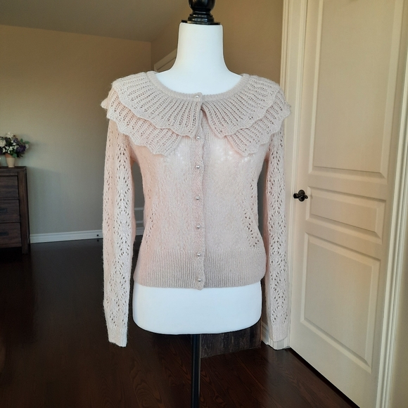 ASTR The Label Ivory Ruffle Cardigan Size XS - Picture 6 of 8